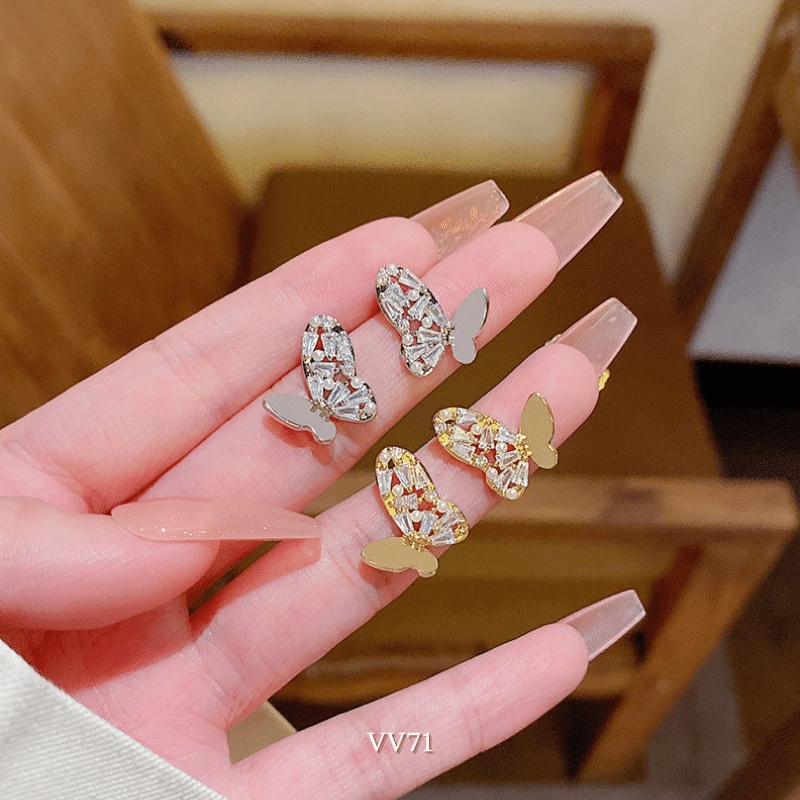 Bông tai hình bướm đính đá pha lê cao cấp hiện đại thời trang Hàn Quốc VV71