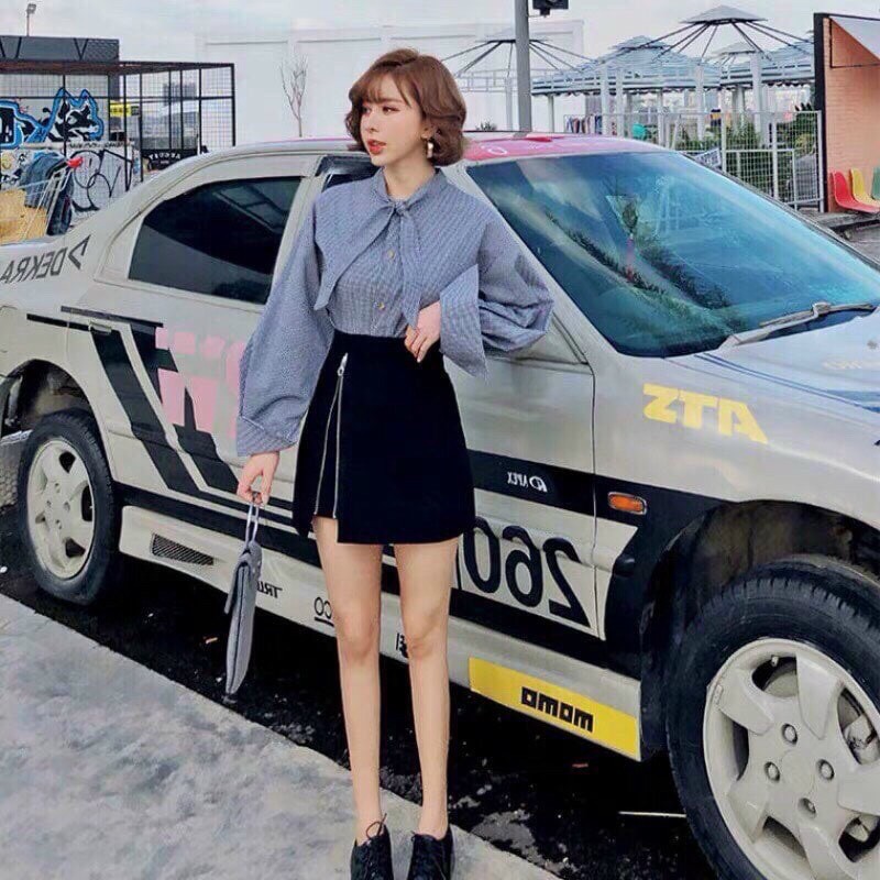 Chân váy kaki nữ, phối dây kéo 1 bên , form chữ A, ôm body, mặc đi làm, đi chơi đều xinh