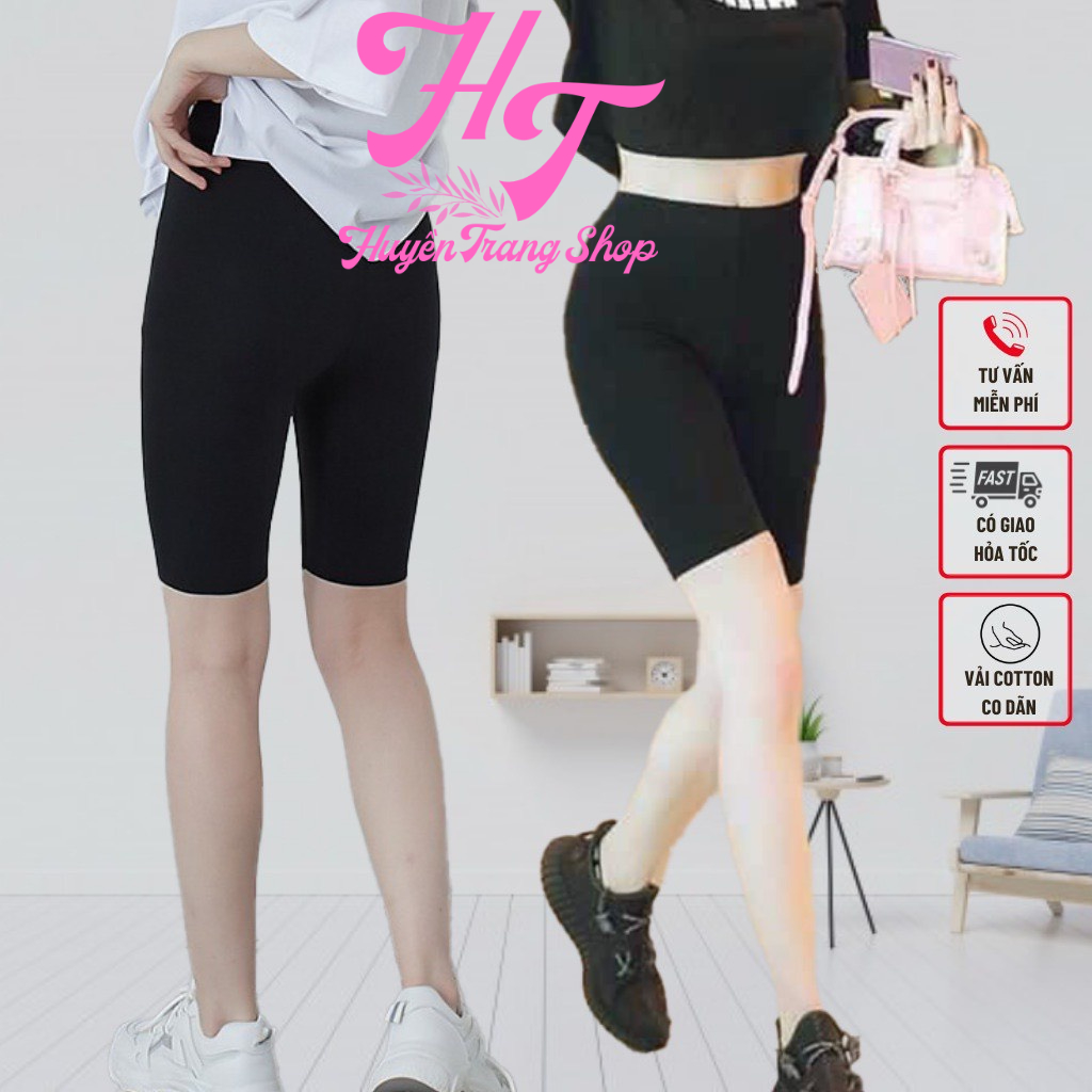 quần legging nữ lửng shop huyền trang - quần biker nữ đùi ngố đồ ôm bụng nâng mông co giãn