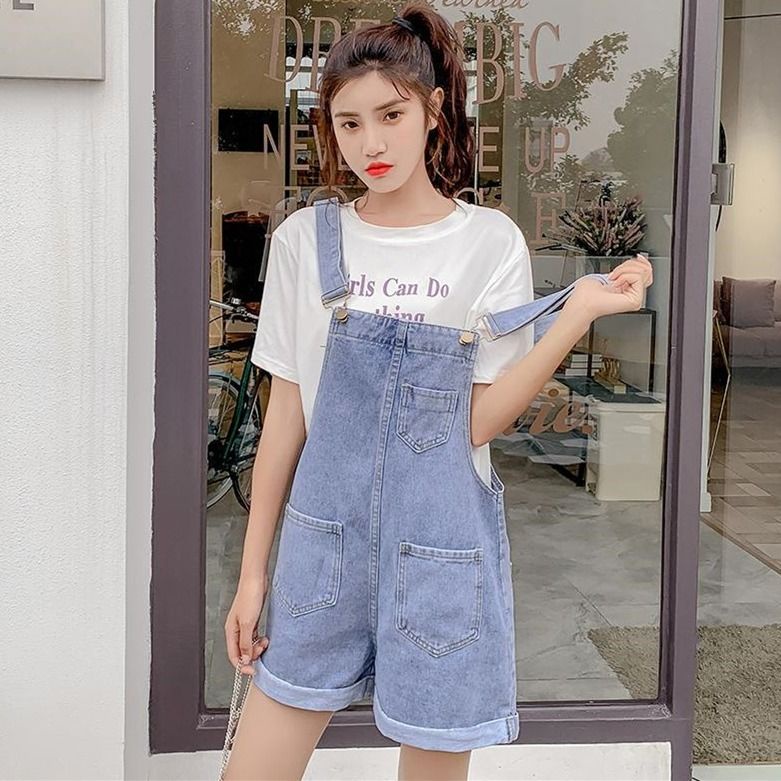 Quần Đùi Yếm Ống Rộng Phong Cách Hàn Quốc Mới Dễ Phối Đồ Dành Cho Nữ