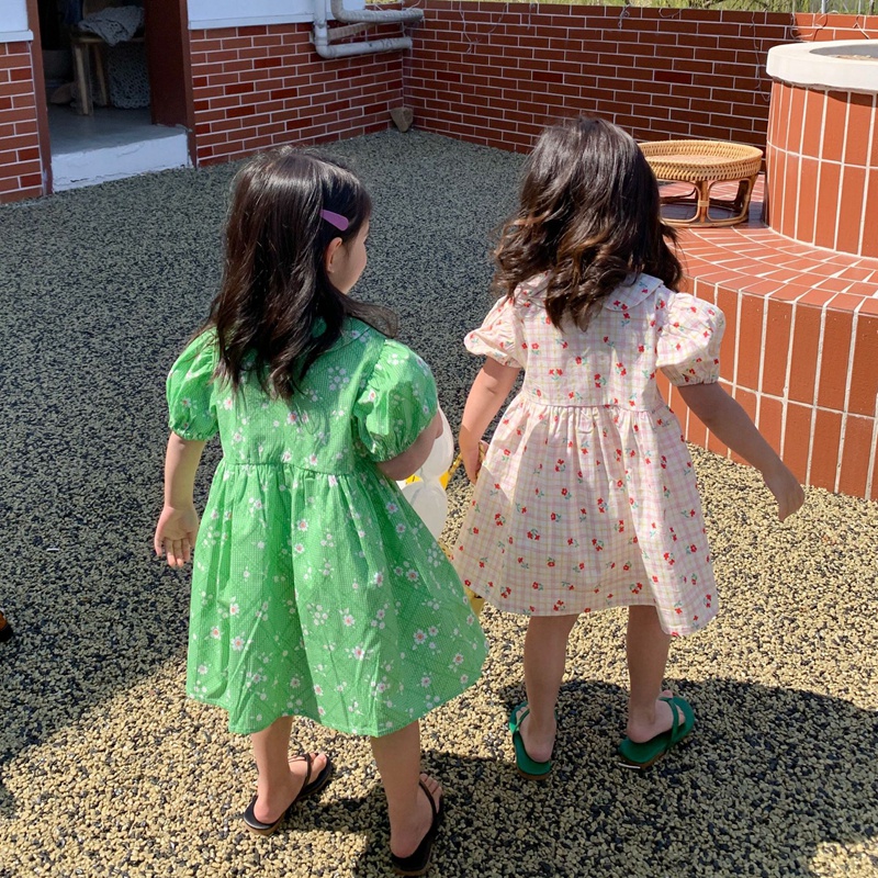 Đầm Công Chúa Tay Ngắn In Hoa Cho Bé Gái