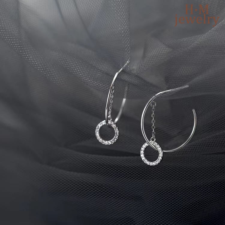 Bông Tai Dáng Dài Hình Chữ C Đính Đá Thời Trang