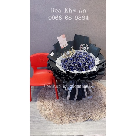 [Màu độc hiếm] Hoa nhũ 50bông xanh viền nhũ cực hiếm có. Tặng vương miện và Full phụ kiện. Hoả Tốc