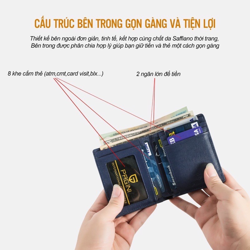 Ví nam mini, bóp nam nhỏ gọn cao cấp Cosmos da nhập khẩu - thời trang OLUX - full box