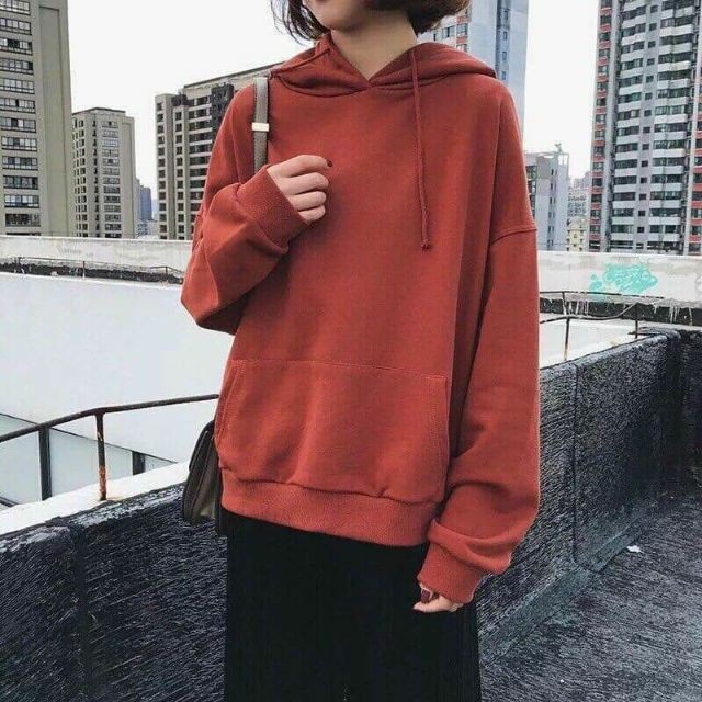 Áo Hoodie Trơn Màu Cam Đất - Hoodie Dark Orange Basic