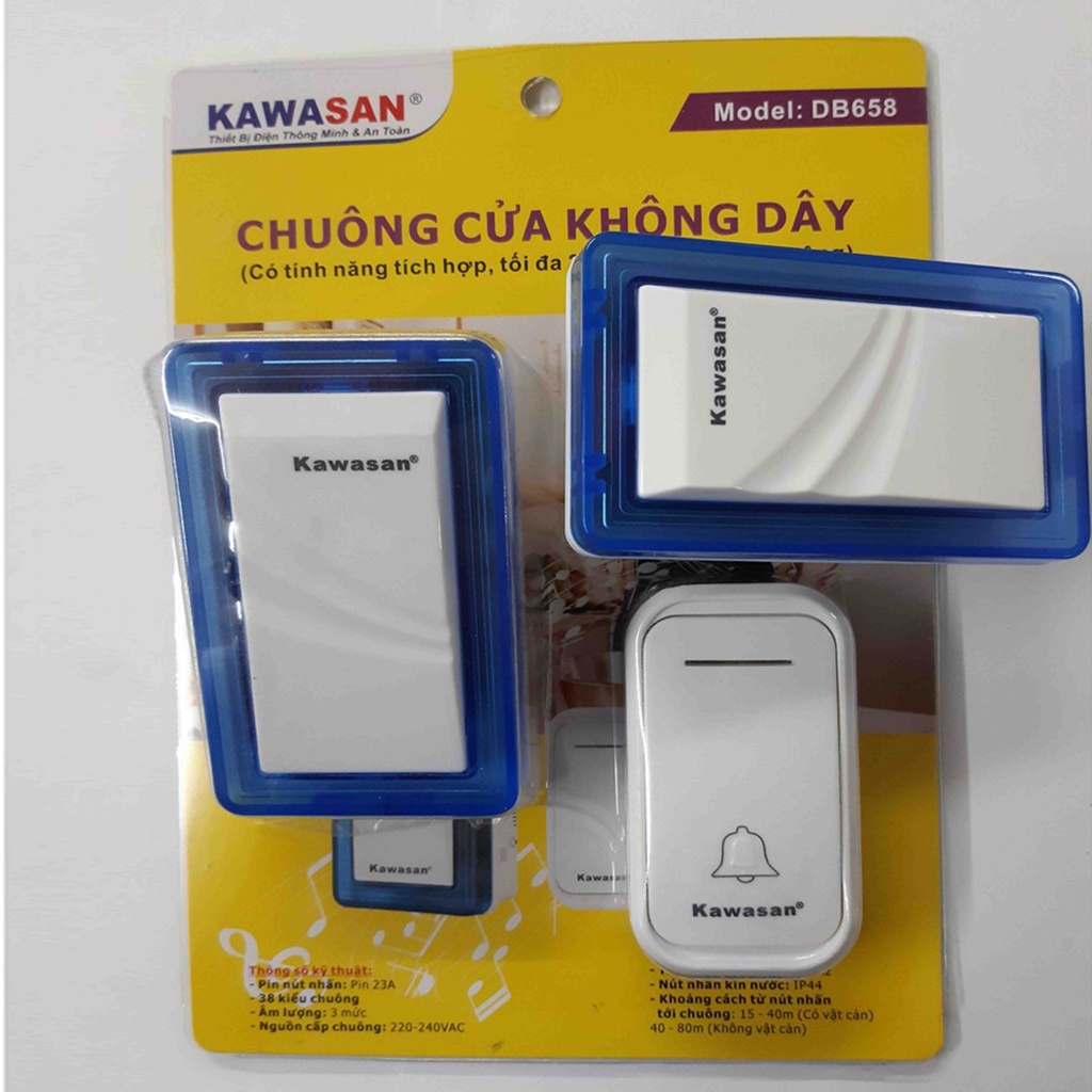 [CHÍNH HÃNG] Chuông cửa không dây KAWASAN DB658 chống nước dùng pin loại bán chạy nhất hiện nay