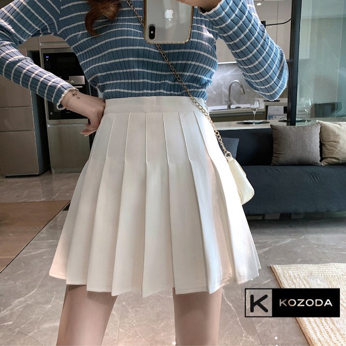 Chân váy tennis xếp ly màu trắng đen xếp li skirt cạp lưng cao ngắn chữ a phong cách ulzzang kozoda cv5