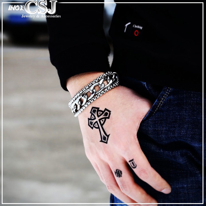 lắc tay inox 3 tầng cao cấp đẹp, không đen - chuẩn thời trang