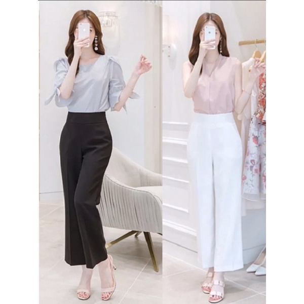 Quần ống suông nữ cạp cao khoá kéo sao lưng