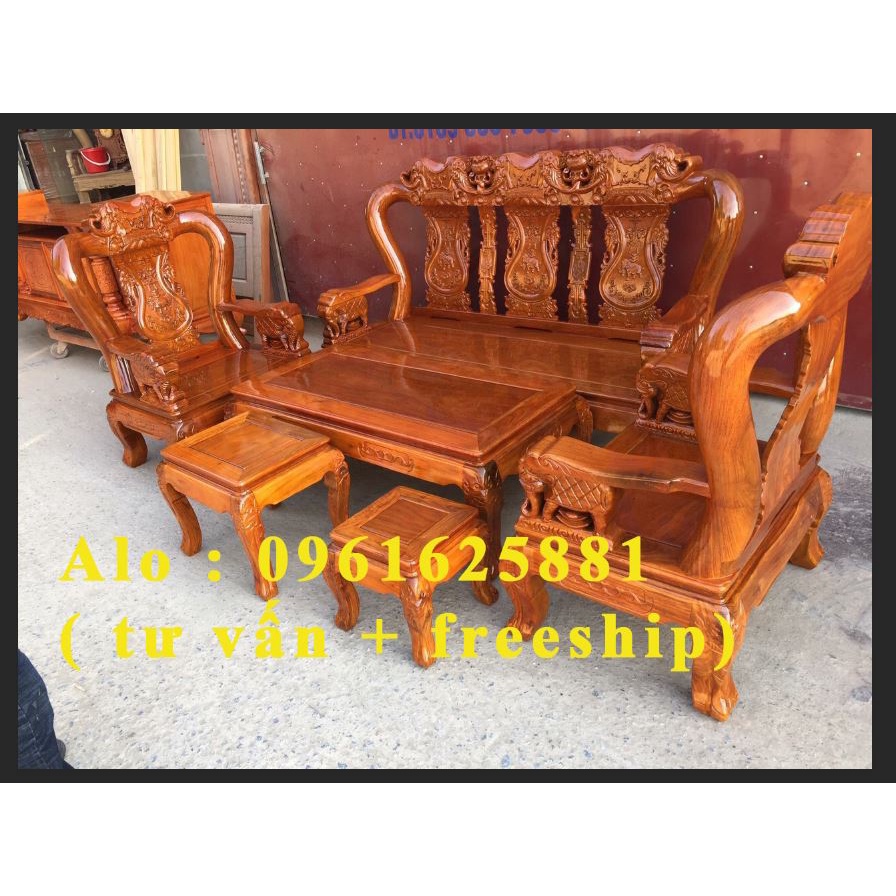 Bộ bàn ghế phòng khách nghê quốc voi gỗ lim nam phi tay 12