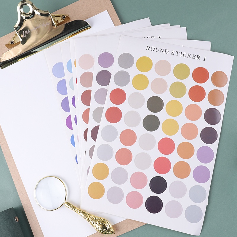 Set 48 sticker hình tròn nhiều màu sắc Morandi, miếng dán hình tròn trang trí sổ tay, bullet journal