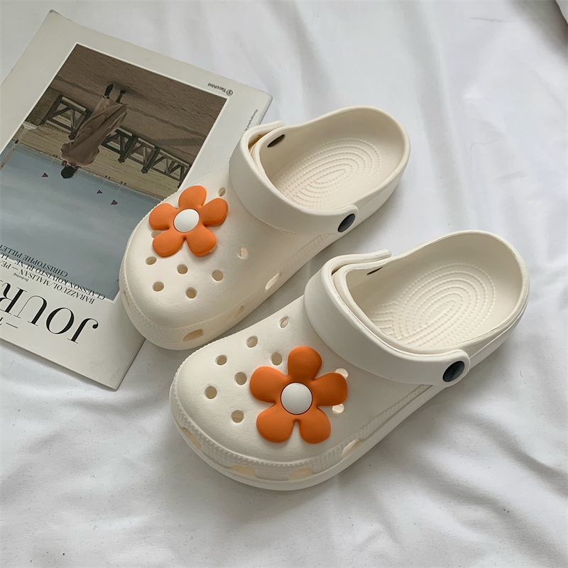 Dép Sandal Đế Dày Đục Lỗ Họa Tiết Hoa Hoạt Hình Dễ Thương Thời Trang Mùa Hè Cho Nữ