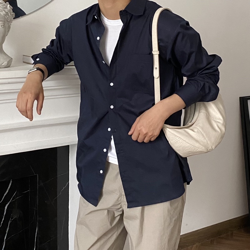 ÁO SƠ MI NAM - HEE BY OHI - Màu Xanh Navy Tím Than Cotton Chống Nhăn (heebyohi) | BigBuy360 - bigbuy360.vn