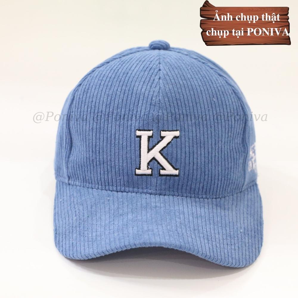 Mũ lưỡi trai ❤️ Nón kết thêu chữ K chất nhung tăm mẫu K011 form unisex phong cách Ulzzang Thời trang PONIVA siêu hot