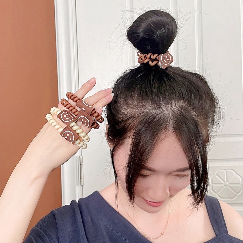 Dây buộc tóc hình điện thoại bàn trà sữa mặt cười phong cách Hàn Quốc