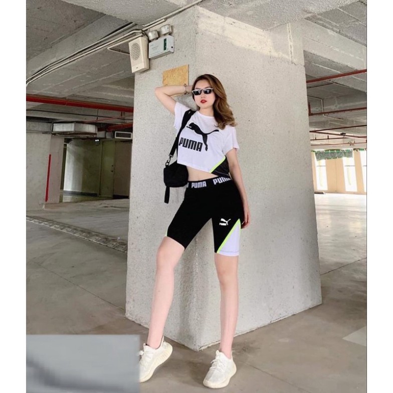 Set Thể Thao Nữ PM Quần Lỡ Biker Áo Croptop Form Rộng Siêu Kute