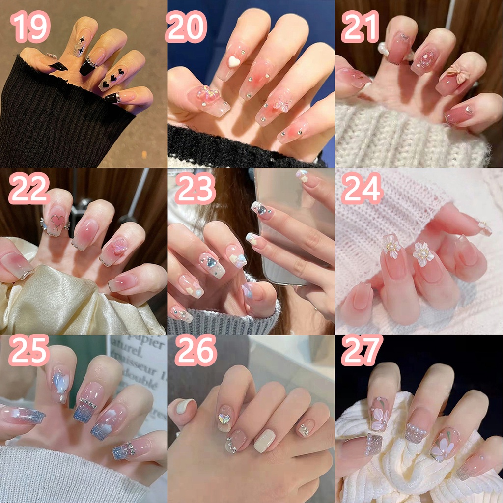 Bộ 24 móng giả dài nhiều mẫu tùy chọn kèm keo mẫu mới về
