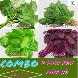 COMBO 4 loại hạt giống rau mùa hè: Dền khoang, cải bó xôi, mùng tơi, dền đỏ