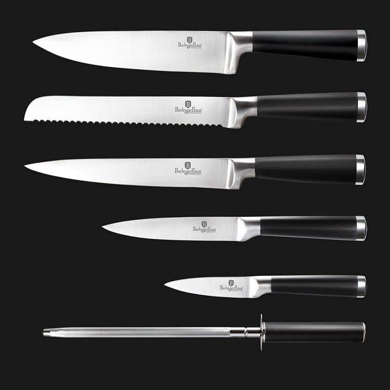 Bộ dao 8 món BerlingerHaus chất liệu thép không gỉ, kèm giá để dao, màu xanh, đỏ, đen, nhập khẩu Đức