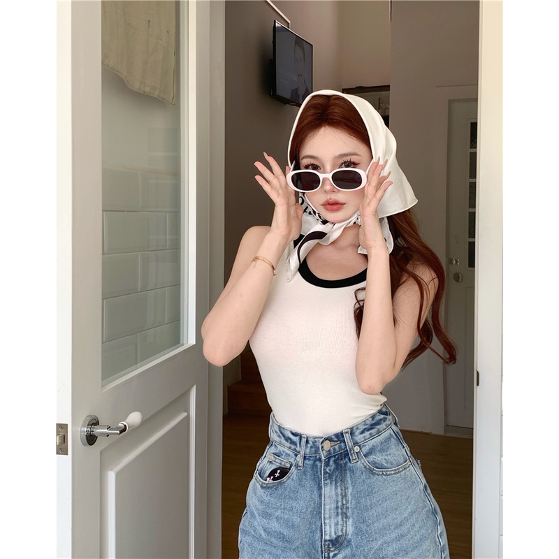 Cocory vn Áo Croptop Dệt Kim Dáng Ôm Co Giãn Thời Trang Mùa Hè Cho Nữ