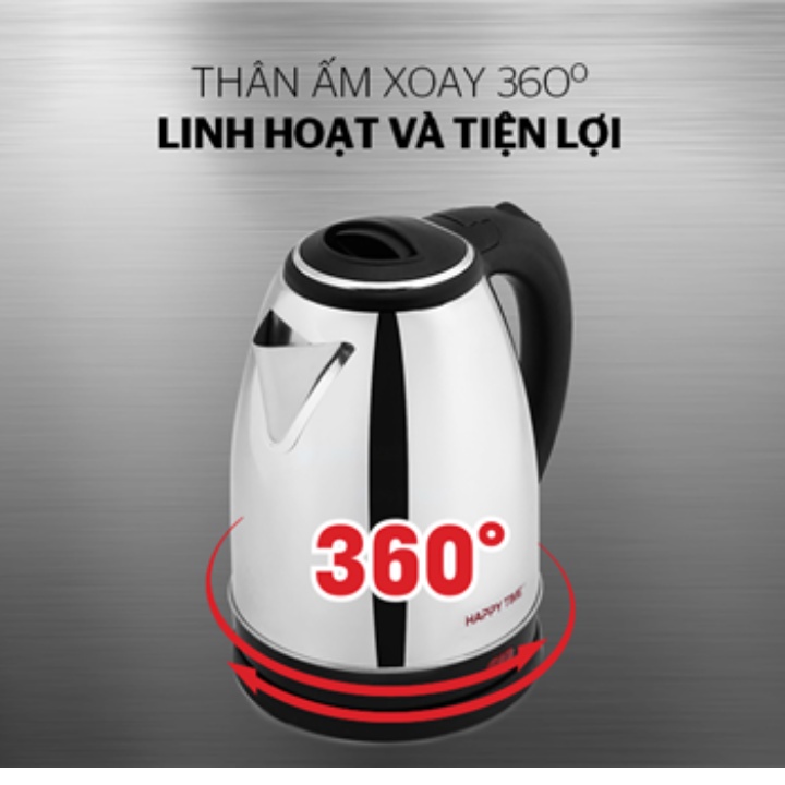 Ấm Siêu Tốc Sunhouse Happy Time - Ấm Đun Siêu Tốc 1,8L INOX Cách Nhiệt - Bảo Hành 12 Tháng