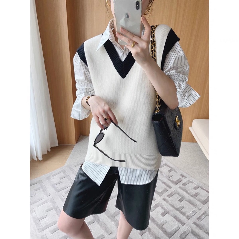 TKLIHN Áo gile đen trắng UNISEX cổ V phong câch BASIC hot FASHIONITA 2023 KÈM ẢNH THẬT CUỐI