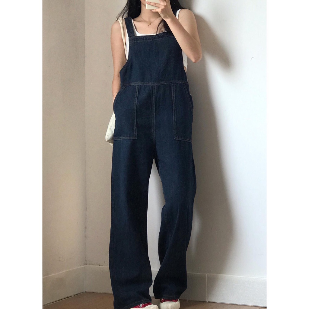 Quần yếm denim ống rộng thời trang Hàn Quốc mới trẻ trung năng động cho nữ