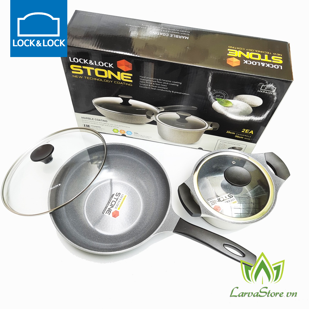 Set Nồi Và Chảo Sâu Lòng Lock&amp;Lock Stone 2EA LCA6202S2 (Nồi 20cm + Chảo 30cm) Đáy từ