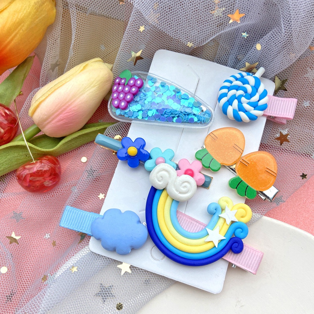 XiaoboACC Set 6 Kẹp Tóc Hình Trái Cây/ Cầu Vồng Xinh Xắn Cho Nữ