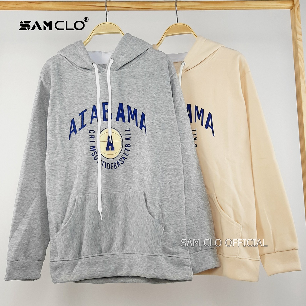 ÁO KHOÁC NỈ nữ SAM CLO freesize hoodie chui có mũ tay dài thu đông dáng unisex in quả bóng aiabama chữ A