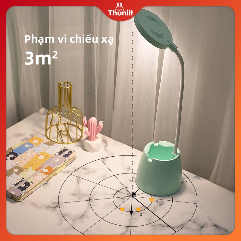 Đèn để bàn Thunlit màu xanh lá 5W USB 2500mAh có thể sạc lại có thể điều chỉnh độ sáng với 3 nhiệt độ màu