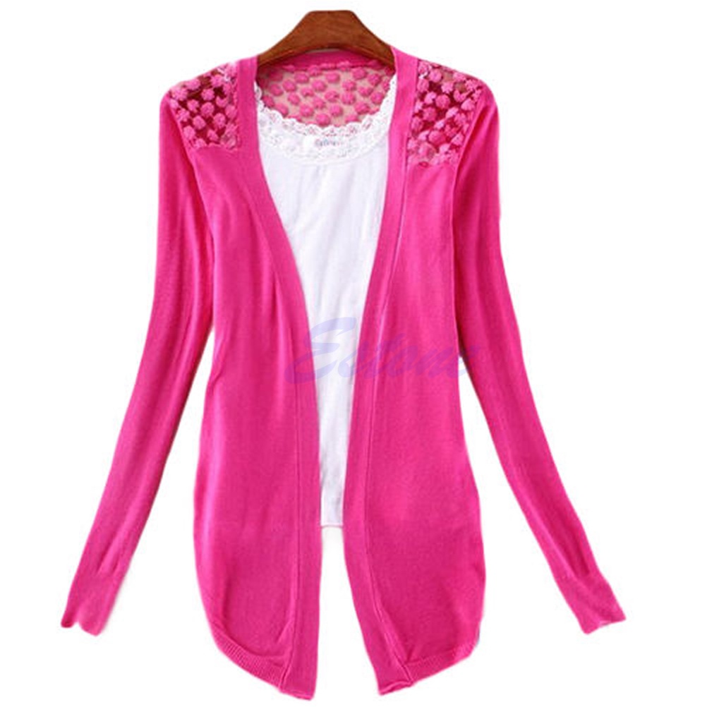 Áo Khoác Cardigan Dệt Kim Phối Ren Màu Sắc Ngọt Ngào Xinh Xắn Cho Nữ