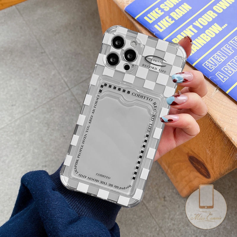 Ốp Điện Thoại Tpu Mềm Họa Tiết Lưới Có Ngăn Đựng Thẻ Cho iPhone 7Plus 6 6s 7 8 Plus 11 12 13 Pro Max 14 Pro Max X XR XS Max SE 2020