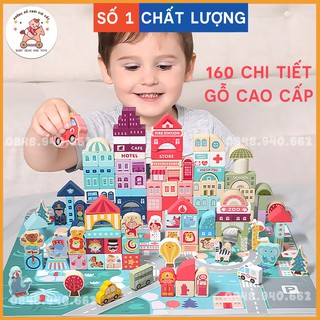 Bộ xếp hình khối mô hình thành phố thu nhỏ bằng gỗ, có tranh ghép nền, giúp bé tăng khả năng sáng tạo