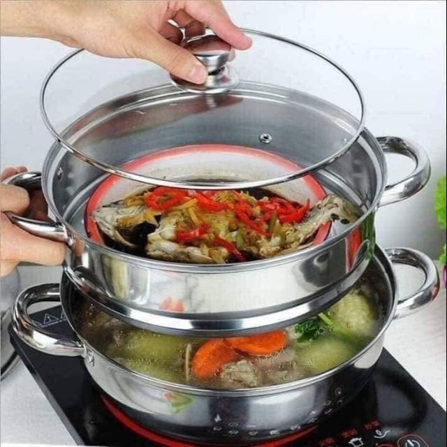 Nồi xửng hấp inox 2 tầng