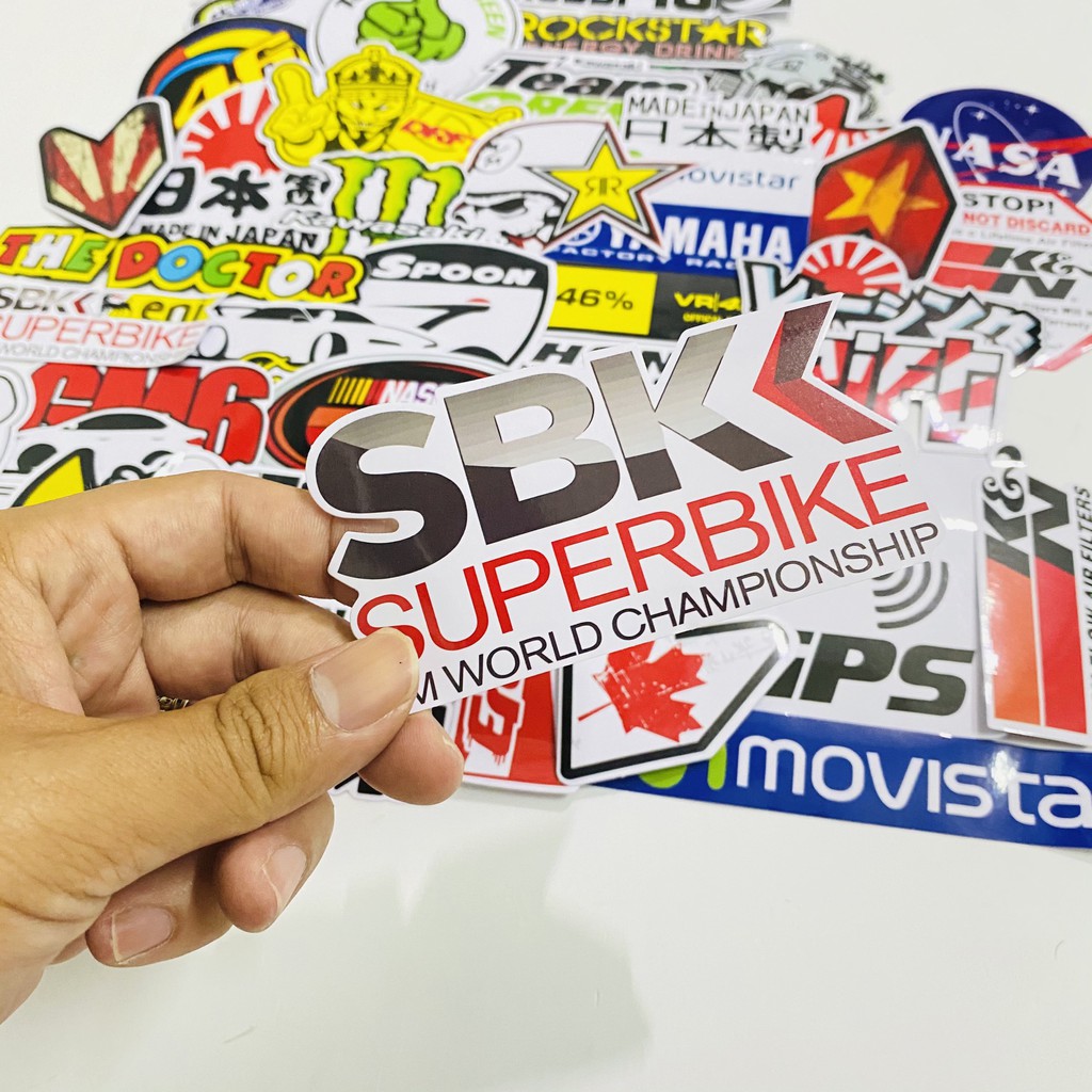 SET 40 TEM XE MÁY / STICKER XE MÁY LOGO BRAND RACING CHẤT LIỆU PVC KHÔNG THẤM NƯỚC DÁN XE MÁY, MŨ BẢO HIỂM, VALI, LAPTOP