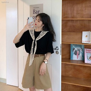Set Áo Thun Ngắn Tay + quần ống rộng Lưng Cao Thời Trang Nữ