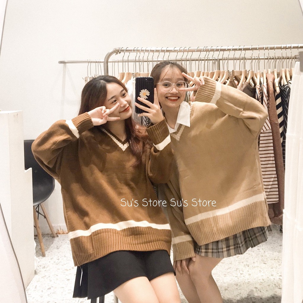 Áo len cổ tim viền pha sọc ngang dưới A1504 SUSTORE