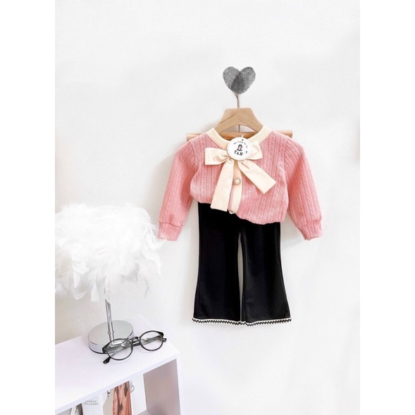 Sét bộ xinh cho bé, sét áo len mix quần ống loe cho bé gái 9-18kg