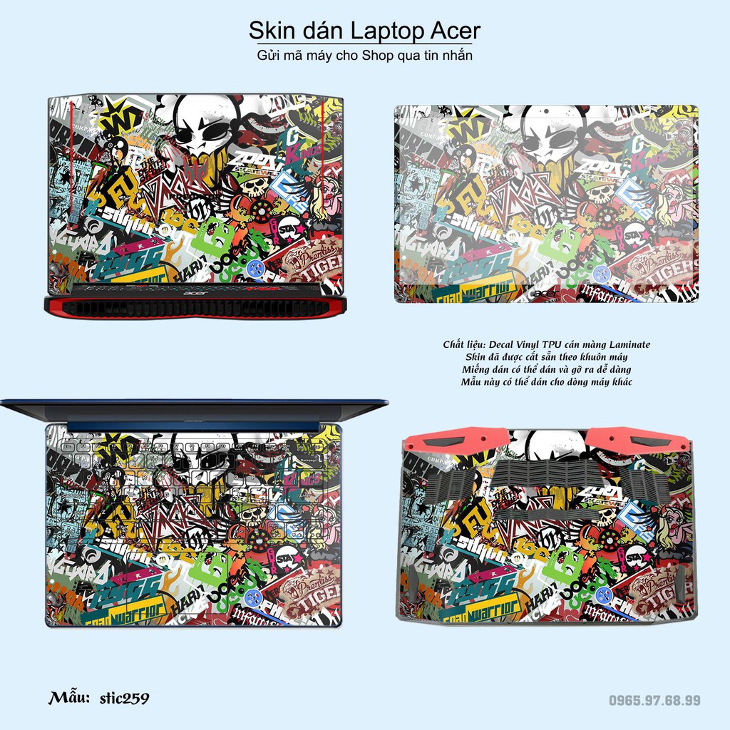 Skin dán Laptop Acer in hình sticker bomb (inbox mã máy cho Shop)