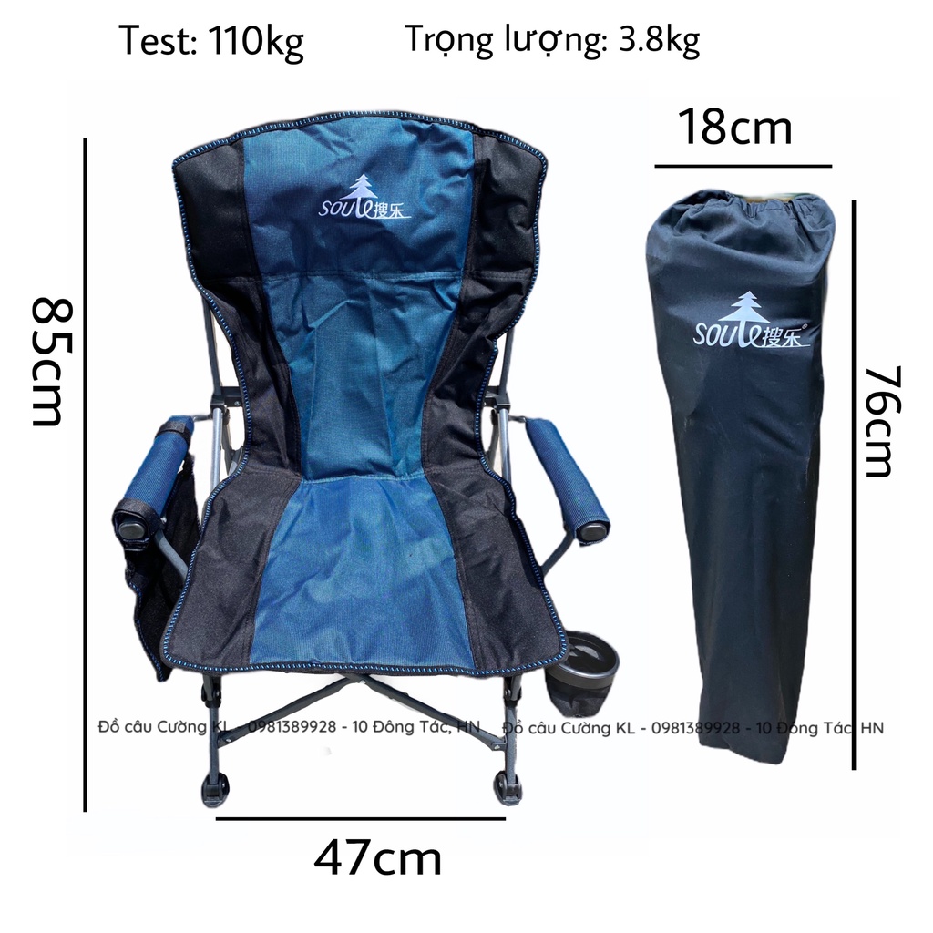 Ghế câu cá Soule thu 4 chân xanh to có cài cốc M403