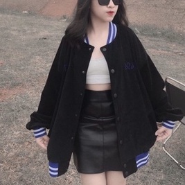 Áo bomber - Áo khoác bóng chày nhung tăm một lớp form rộng unisex nam nữ