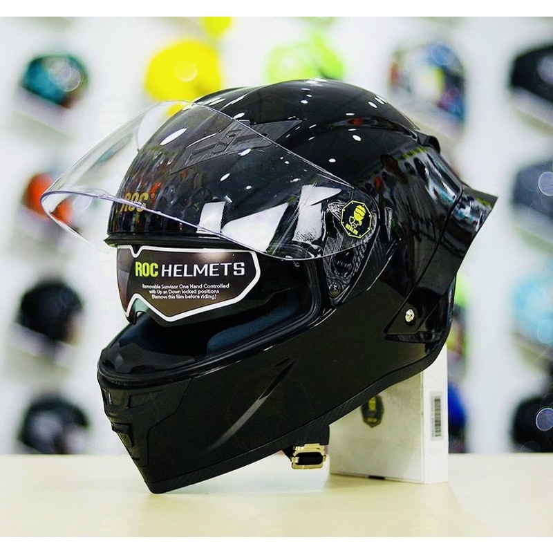 Mũ bảo hiểm Fullface 2 kính ROC R3 - ROC R03 - ROC 03 tem v3 số 46 đen bóng chính hãng cao cấp mo to phượt moto