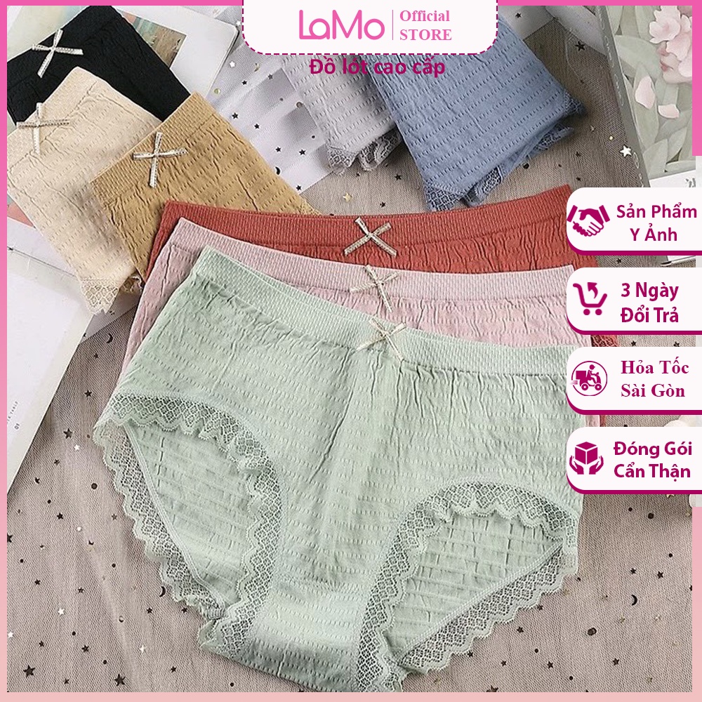 Quần lót nữ cotton vải mềm viền ren ôm bụng nâng mông, chíp thông hơi kháng khuẩn co giãn 4 chiều