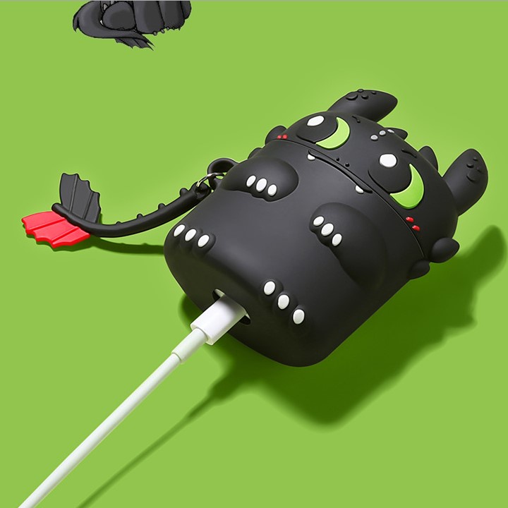 Case airpods 2 - Vỏ tai nghe i12 airpods 2 - ốp tai nghe i12 airpods 2 cute chống va đập hình rồng đen hiccup ngộ nghĩnh