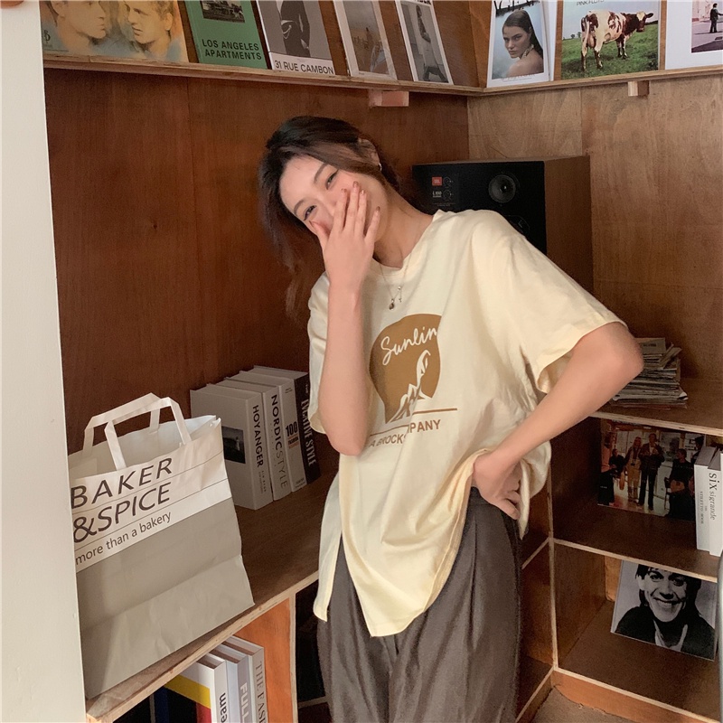 Áo thun SUXI tay ngắn cổ tròn form rộng in họa tiết phong cách đường phố