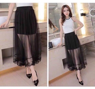 Chân váy lưới phối ren 2 lớp