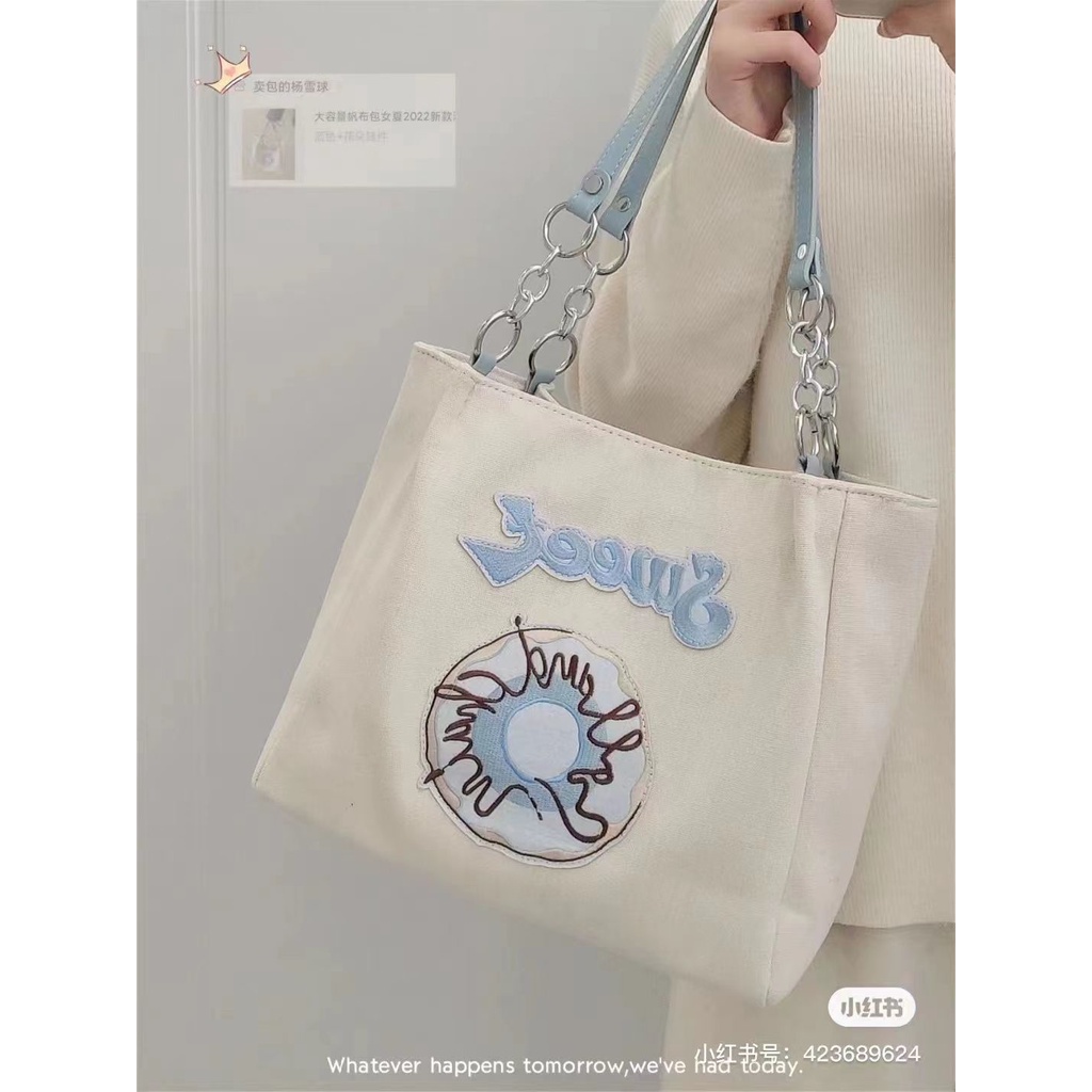 Túi xách Công suất lớn Túi đeo vai In thêu Hàn Quốc Túi vải 31 X 27 X 12CM