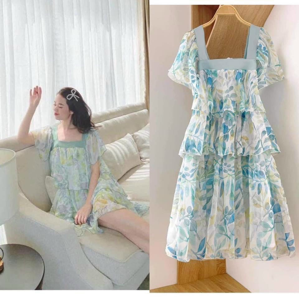 đầm bầu cao cấp chất von thái sang chảnh vô cùng☘️váy bầu cánh tiên 2 lớp mát mềm mịn☘️free size 43~68kg