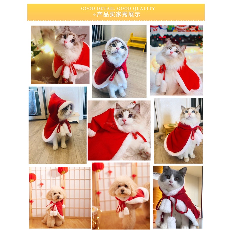 Áo choàng đỏ phong cách giáng sinh năm mới cho cún cưng mèo cưng